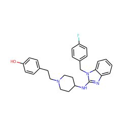 Oc1ccc(CCN2CCC(Nc3nc4ccccc4n3Cc3ccc(F)cc3)CC2)cc1 ZINC000013537287