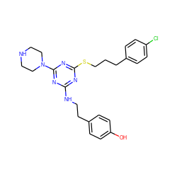 Oc1ccc(CCNc2nc(SCCCc3ccc(Cl)cc3)nc(N3CCNCC3)n2)cc1 ZINC000001553578