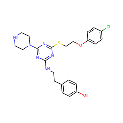 Oc1ccc(CCNc2nc(SCCOc3ccc(Cl)cc3)nc(N3CCNCC3)n2)cc1 ZINC000013492563