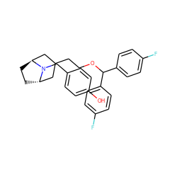 Oc1ccc(CN2[C@H]3CC[C@H]2CC(CCOC(c2ccc(F)cc2)c2ccc(F)cc2)C3)cc1 ZINC000100937886