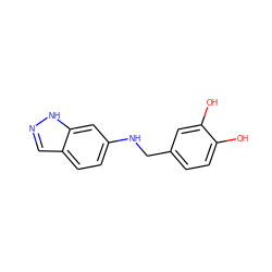 Oc1ccc(CNc2ccc3cn[nH]c3c2)cc1O ZINC000037134210