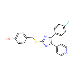 Oc1ccc(CSc2nc(-c3ccc(F)cc3)c(-c3ccncc3)[nH]2)cc1 ZINC000013491675