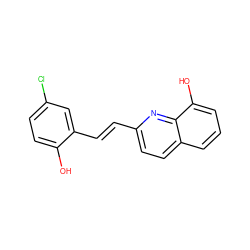 Oc1ccc(Cl)cc1/C=C/c1ccc2cccc(O)c2n1 ZINC000004755245