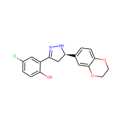 Oc1ccc(Cl)cc1C1=NN[C@@H](c2ccc3c(c2)OCCO3)C1 ZINC000001463794