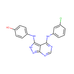 Oc1ccc(Nc2[nH]nc3ncnc(Nc4cccc(Cl)c4)c23)cc1 ZINC000000839396