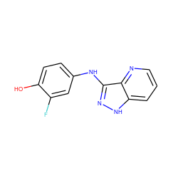 Oc1ccc(Nc2n[nH]c3cccnc23)cc1F ZINC000166861579