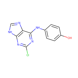 Oc1ccc(Nc2nc(Cl)nc3[nH]cnc23)cc1 ZINC000040937011