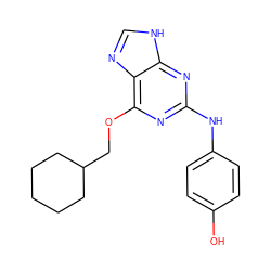 Oc1ccc(Nc2nc(OCC3CCCCC3)c3nc[nH]c3n2)cc1 ZINC000020149015