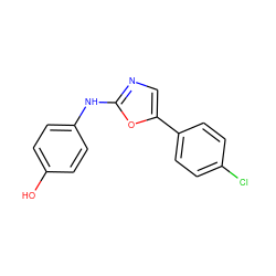 Oc1ccc(Nc2ncc(-c3ccc(Cl)cc3)o2)cc1 ZINC000049427013