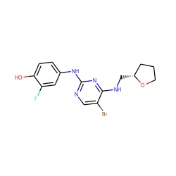 Oc1ccc(Nc2ncc(Br)c(NC[C@@H]3CCCO3)n2)cc1F ZINC000299852267