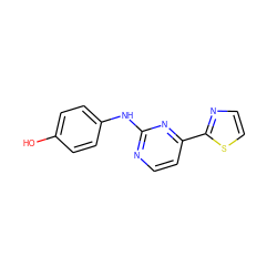 Oc1ccc(Nc2nccc(-c3nccs3)n2)cc1 ZINC000040979749