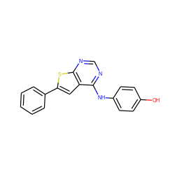 Oc1ccc(Nc2ncnc3sc(-c4ccccc4)cc23)cc1 ZINC000000148657