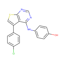 Oc1ccc(Nc2ncnc3scc(-c4ccc(Cl)cc4)c23)cc1 ZINC000000955657