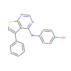 Oc1ccc(Nc2ncnc3scc(-c4ccccc4)c23)cc1 ZINC000000132521