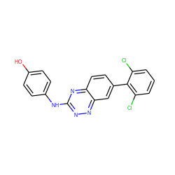 Oc1ccc(Nc2nnc3cc(-c4c(Cl)cccc4Cl)ccc3n2)cc1 ZINC000096167831