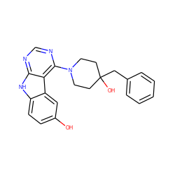 Oc1ccc2[nH]c3ncnc(N4CCC(O)(Cc5ccccc5)CC4)c3c2c1 ZINC000653685368