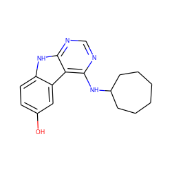 Oc1ccc2[nH]c3ncnc(NC4CCCCCC4)c3c2c1 ZINC000221376824