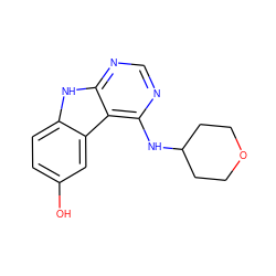 Oc1ccc2[nH]c3ncnc(NC4CCOCC4)c3c2c1 ZINC000221384356