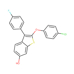 Oc1ccc2c(-c3ccc(F)cc3)c(Oc3ccc(Cl)cc3)sc2c1 ZINC000653806084