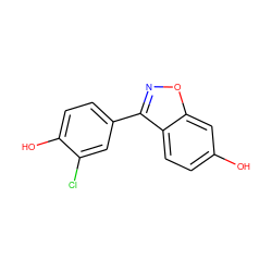 Oc1ccc2c(-c3ccc(O)c(Cl)c3)noc2c1 ZINC000003819165