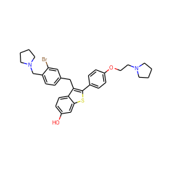 Oc1ccc2c(Cc3ccc(CN4CCCC4)c(Br)c3)c(-c3ccc(OCCN4CCCC4)cc3)sc2c1 ZINC000003834110