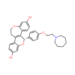 Oc1ccc2c(c1)O[C@@H](c1ccc(OCCN3CCCCCC3)cc1)C1=C2CCOc2cc(O)ccc21 ZINC000049054495