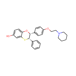 Oc1ccc2c(c1)S[C@@H](c1ccccc1)[C@@H](c1ccc(OCCN3CCCCC3)cc1)O2 ZINC000013560488