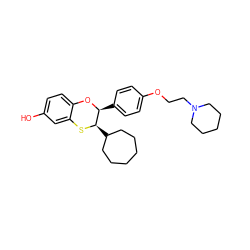 Oc1ccc2c(c1)S[C@H](C1CCCCCC1)[C@H](c1ccc(OCCN3CCCCC3)cc1)O2 ZINC000026573894