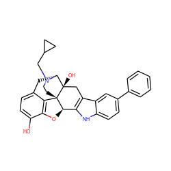 Oc1ccc2c3c1O[C@@H]1c4[nH]c5ccc(-c6ccccc6)cc5c4C[C@@]4(O)[C@@H](C2)N(CC2CC2)CC[C@]314 ZINC000026734321