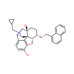 Oc1ccc2c3c1O[C@H]1[C@@H](OCc4cccc5ccccc45)CC[C@@]4(O)[C@@H](C2)N(CC2CC2)CC[C@]314 ZINC000013739896