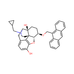 Oc1ccc2c3c1O[C@H]1[C@H](OCc4c5ccccc5cc5ccccc45)CC[C@@]4(O)[C@@H](C2)N(CC2CC2)CC[C@]314 ZINC000058504730