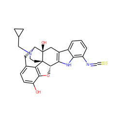 Oc1ccc2c3c1O[C@H]1c4[nH]c5c(N=C=S)cccc5c4C[C@@]4(O)[C@@H](C2)N(CC2CC2)CC[C@]314 ZINC000013651052