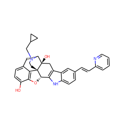 Oc1ccc2c3c1O[C@H]1c4[nH]c5ccc(/C=C/c6ccccn6)cc5c4C[C@@]4(O)[C@@H](C2)N(CC2CC2)CC[C@]314 ZINC000026729412