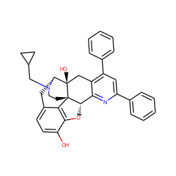 Oc1ccc2c3c1O[C@H]1c4nc(-c5ccccc5)cc(-c5ccccc5)c4C[C@@]4(O)[C@@H](C2)N(CC2CC2)CC[C@]314 ZINC000027100052