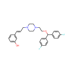 Oc1cccc(/C=C/CN2CCN(CCOC(c3ccc(F)cc3)c3ccc(F)cc3)CC2)c1 ZINC000022939401