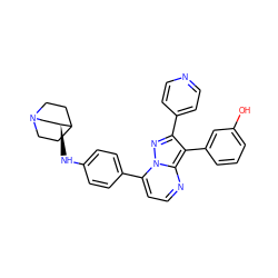 Oc1cccc(-c2c(-c3ccncc3)nn3c(-c4ccc(N[C@H]5CN6CCC5CC6)cc4)ccnc23)c1 ZINC000049109945