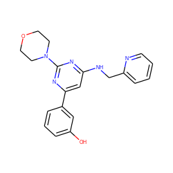 Oc1cccc(-c2cc(NCc3ccccn3)nc(N3CCOCC3)n2)c1 ZINC000066259101