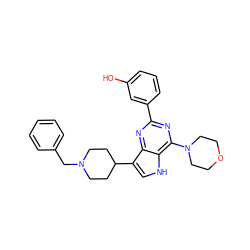 Oc1cccc(-c2nc(N3CCOCC3)c3[nH]cc(C4CCN(Cc5ccccc5)CC4)c3n2)c1 ZINC000049068322