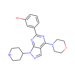 Oc1cccc(-c2nc(N3CCOCC3)c3cnn(C4CCNCC4)c3n2)c1 ZINC000045320906