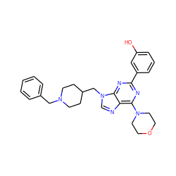 Oc1cccc(-c2nc(N3CCOCC3)c3ncn(CC4CCN(Cc5ccccc5)CC4)c3n2)c1 ZINC000045336343