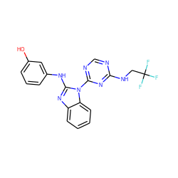 Oc1cccc(Nc2nc3ccccc3n2-c2ncnc(NCC(F)(F)F)n2)c1 ZINC000071317109