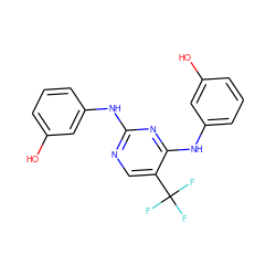 Oc1cccc(Nc2ncc(C(F)(F)F)c(Nc3cccc(O)c3)n2)c1 ZINC000114326641