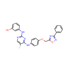 Oc1cccc(Nc2ncc(F)c(Nc3ccc(OCc4nc(-c5ccccc5)no4)cc3)n2)c1 ZINC001772600619