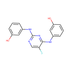 Oc1cccc(Nc2ncc(F)c(Nc3cccc(O)c3)n2)c1 ZINC000003817467