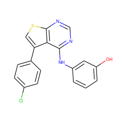 Oc1cccc(Nc2ncnc3scc(-c4ccc(Cl)cc4)c23)c1 ZINC000000955658