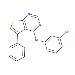 Oc1cccc(Nc2ncnc3scc(-c4ccccc4)c23)c1 ZINC000000148654