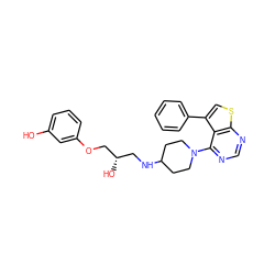 Oc1cccc(OC[C@@H](O)CNC2CCN(c3ncnc4scc(-c5ccccc5)c34)CC2)c1 ZINC000064540766