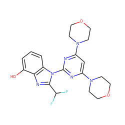 Oc1cccc2c1nc(C(F)F)n2-c1nc(N2CCOCC2)cc(N2CCOCC2)n1 ZINC000073160253