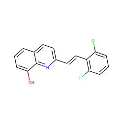 Oc1cccc2ccc(/C=C/c3c(F)cccc3Cl)nc12 ZINC000004303433