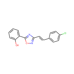 Oc1ccccc1-c1nc(/C=C/c2ccc(Cl)cc2)no1 ZINC000005396470